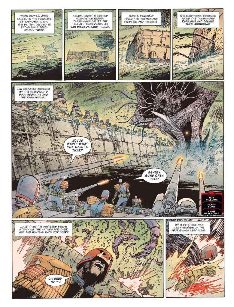 2000AD Prog 2459 - JUDGE DREDD // AND TO THE SEA RETURN
by Rob Williams (Writer) Henry Flint (Artist) Annie Parkhouse (Letterer)