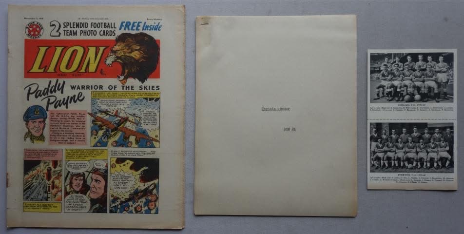 Lion cover dated 7th November 1959 With Free Gift and Rare Script for the issue's "Captain Condor" strip by David Motton