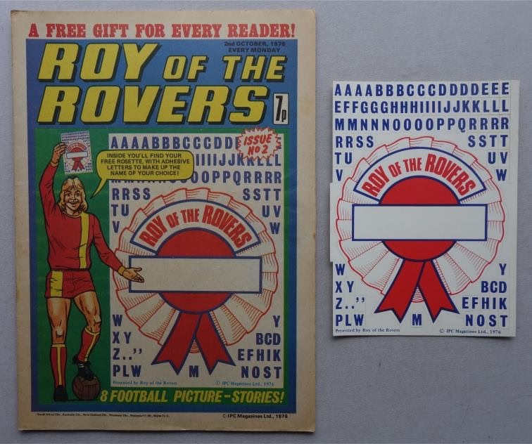 Roy of the Rovers No. 2 cover dated 2nd October 1976 With Free Gift - Rosette Stickers