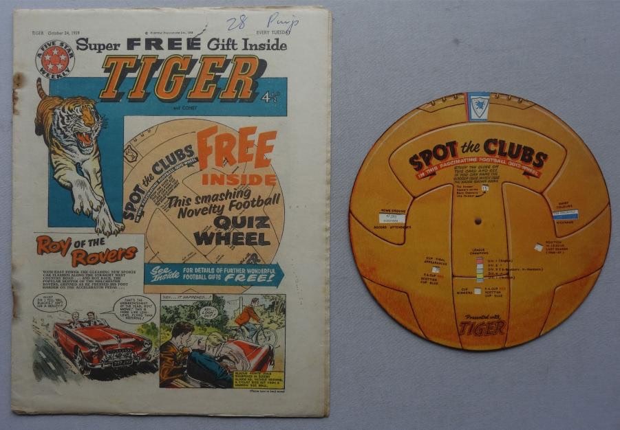 Tiger cover dated 24th October 1959 With Free Gift - Football Quiz Wheel
