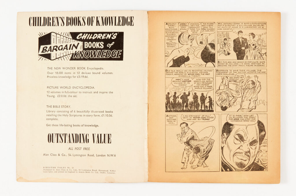 Sinister Tales 23 (1965) Alan Class. 1st Iron Man / Tales of Suspense # 39 UK reprint. Splash page missing [pr/fr]. No Reserve