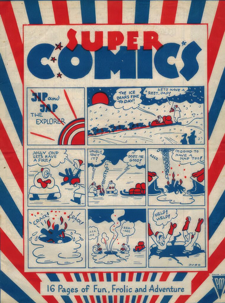 Super Comics, probably published in 1946, a reprint of an issue first published in 1943, featuring art by Frank Jupo. Published by Philipp Marx (PM Productions)