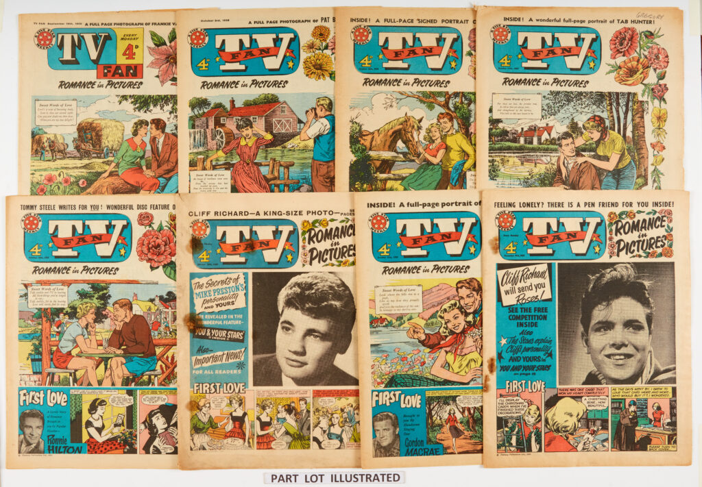 TV Fan (1959-60) No 1 (and unnumbered) 3-14, 16-20 'Romance In Pictures' starring Wagon Train, Rock and Romance Disc News and 'First Love' brought to you by Billy Fury. 4 issues [vg-/vg+] balance 14 issues (including Nos 1-9) [fn/vfn] (18)