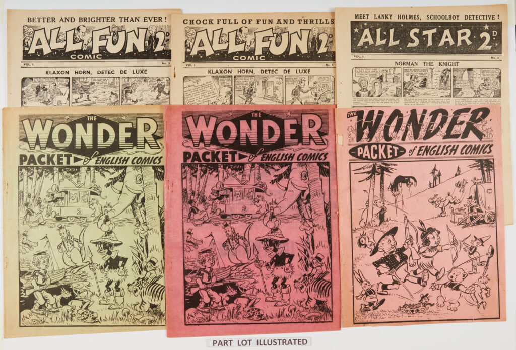 The Wonder Packet of English Comics (1939 A. Soloway). 5 scarce wrap-around covers containing All Fun 3, 4, All Star 3, 4 and Comic Capers 3 (5)