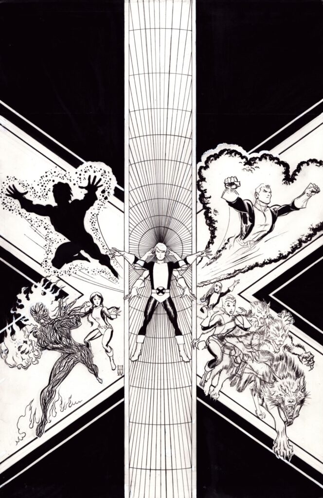 11 x 17 cover art for The New Mutants #13 VeVe Digital Reprint Cover by Trevor von Eeden, featuring the first appearance of Cypher - albeit in his secret identity as Doug Ramsey. Various languages of the universe will be digitally added to the concentric circles behind him, symbolizing his ability to understand any language in the universe – and his six arms are visually symbolic of the same... Either that, or he's been bitten by a radioactive X-spider... it's been known to happen!