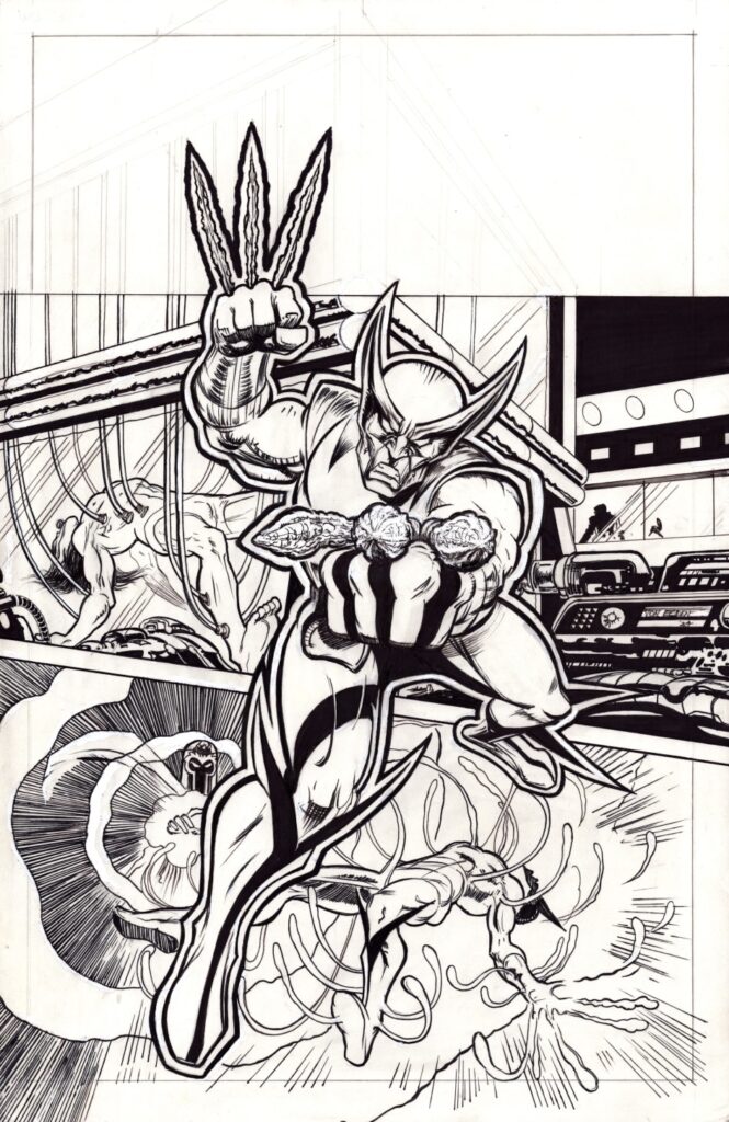 Cover art for Wolverine VeVe Digital Reprint by Trevor von Eeden, featuring the debut of his bone claws. In the background the adamantium is seen being inserted into his body, then later painfully extracted by Magneto