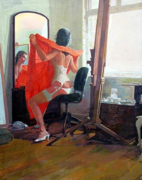 A painting of a great love of artist Cecil Vieweg, Caroline Holmes Smith, in her studio in 1987 in Bournemouth, where she was based and worked from