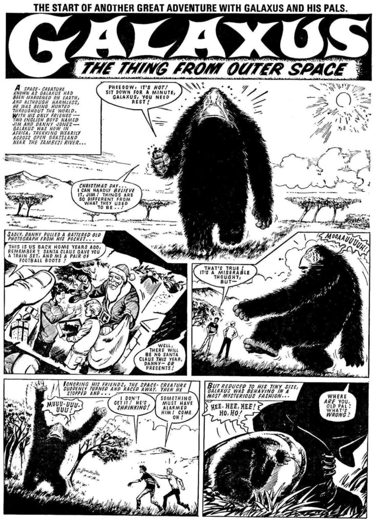 Galaxus’ childlike nature is at the fore in the opening page of this Buster story