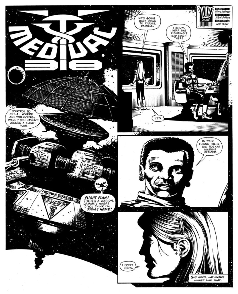 The opening page of the first episode of "Medivac 318" as featured in 2000AD Prog 619 | "Medivac 318 © Hilary Robinson