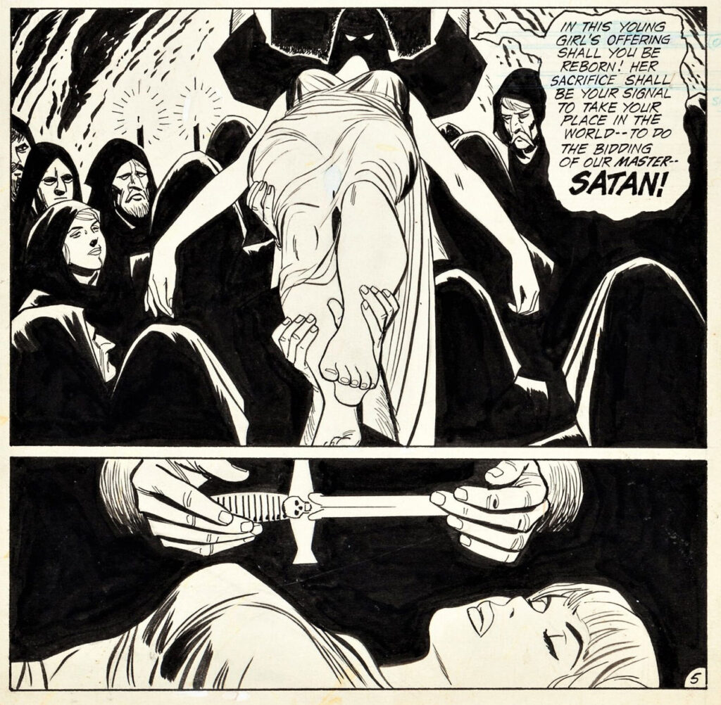This page from "The Mark of the Witch", written by Jack Oleck, art by Alex Toth, first published in DC Comics The Witching Hour #11 in 1969, still resonates for David Baillie. "All those amazing lost edges, making the imagination work for the horror," he notes, "so difficult to replicate that in any other medium..."