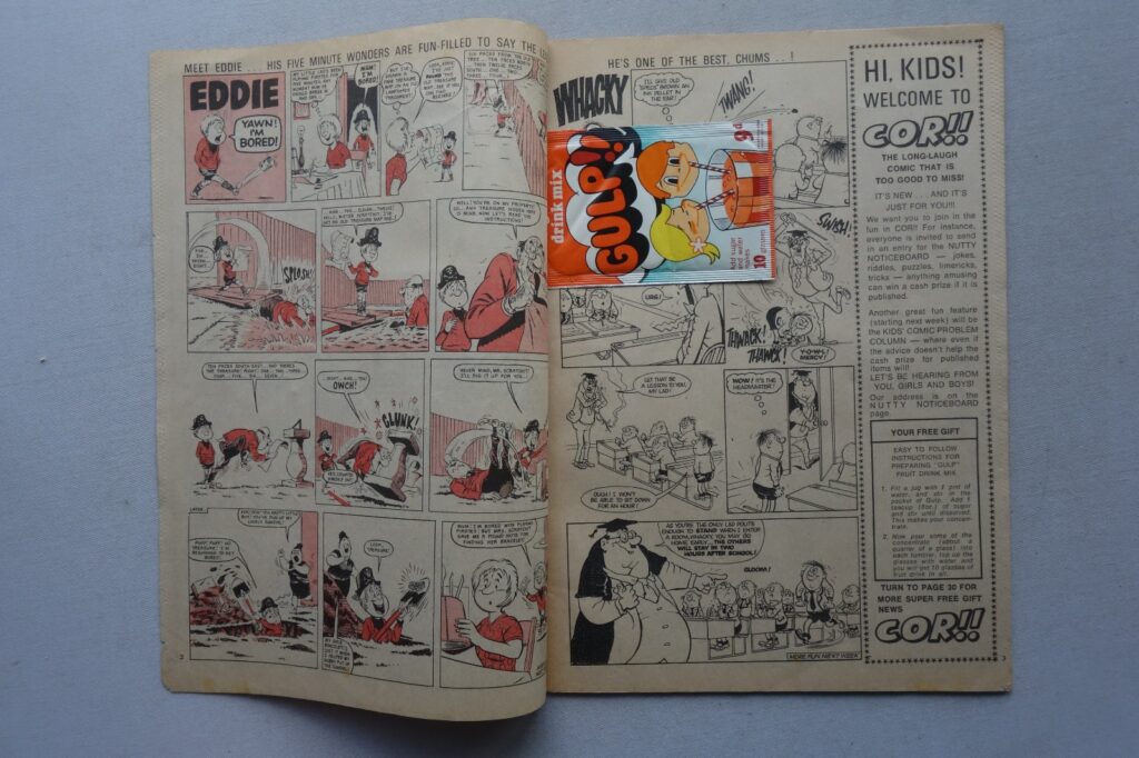 Cor!! No. 1 cover dated 6th June 1970 With Free Gift - Gulp Drink Powder