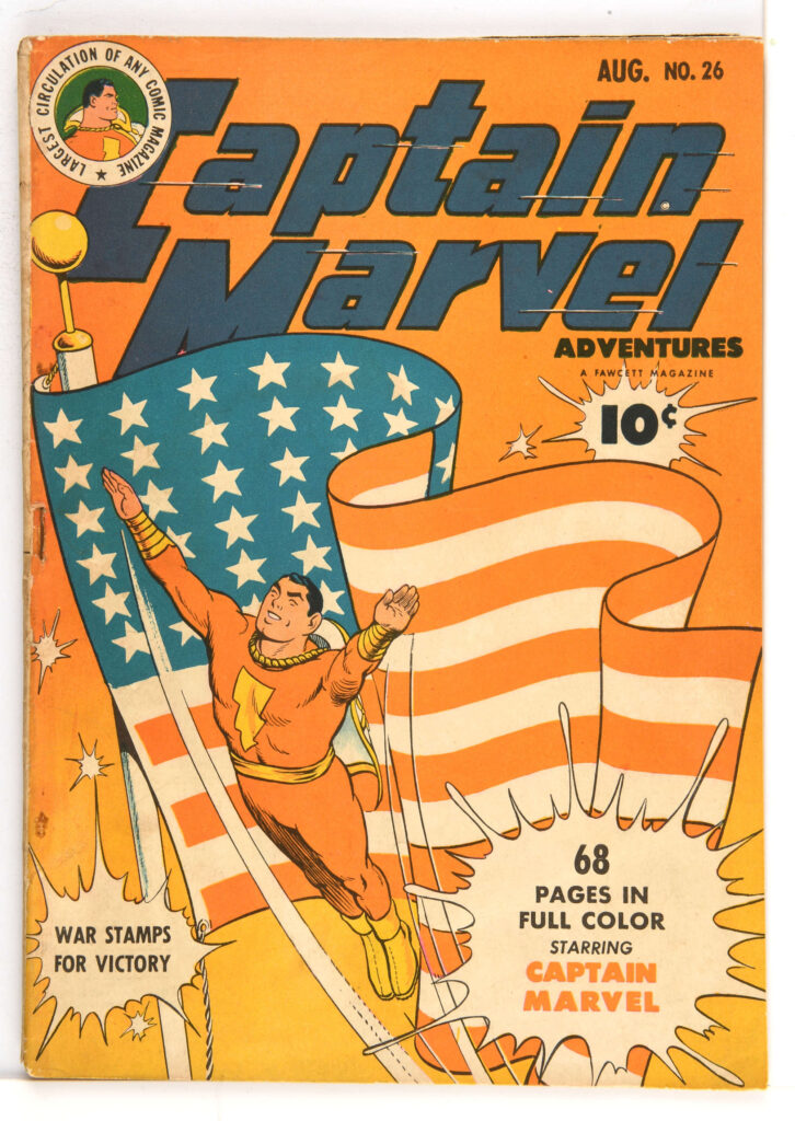 Captain Marvel Adventures No. 26 Golden-age issue featuring first  appearance of Mr. Mind as Worm with classic War Time C.C Beck cover art (Fawcett, 1943)