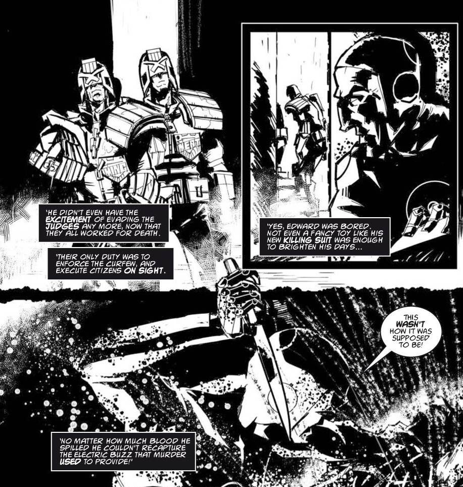 Judge Dredd Megazine 348 "Tales from the Black Museum - "Death Must Die”, art by Jake Lynch