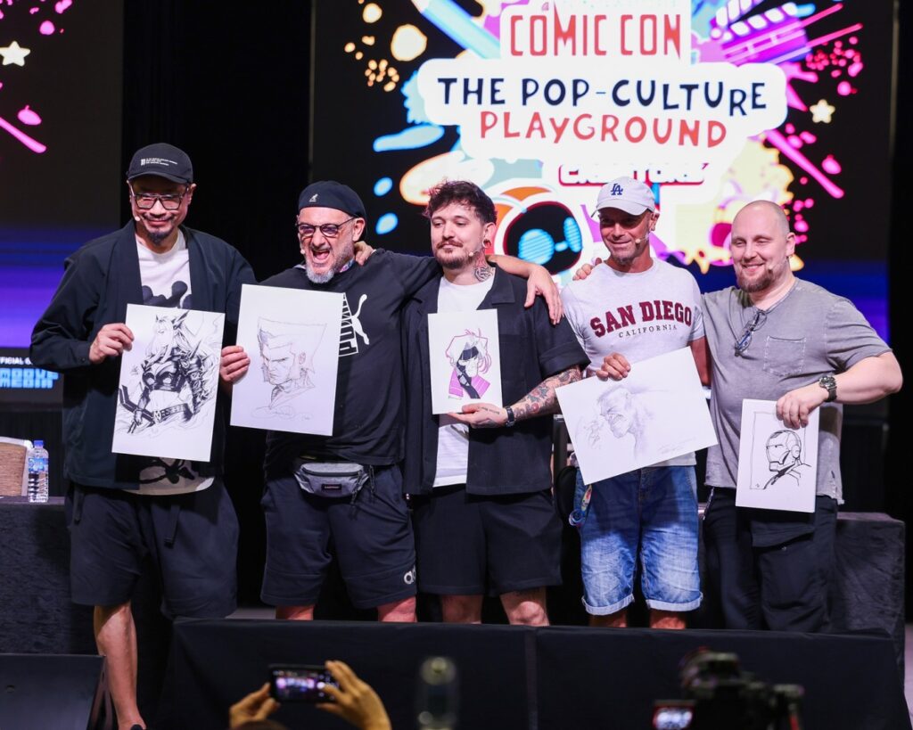 Stanley Artgerm Lau, Simone Bianchi, Simone DiMeo, Lucio Parrillo & Adi Granov brought their visions to life in an exclusive live sketch showcase during Singapore Comic Con Preview Night on 5th December 2025. Photo: Singapore Comic Con