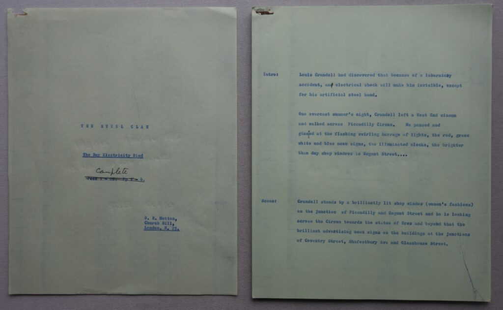 The Steel Claw Comic Strip Script from Valiant Annual 1965 David Motton