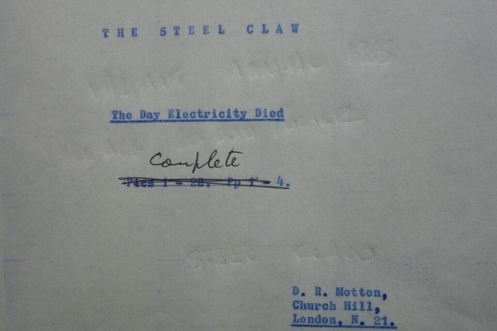 The Steel Claw Comic Strip Script from Valiant Annual 1965 David Motton