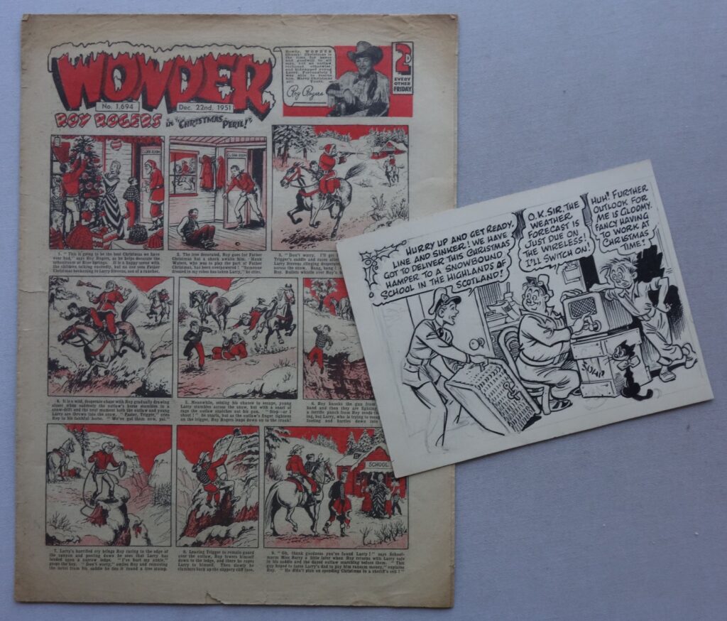 Wonder No. 1694 cover dated 22nd December1951 Christmas Issue, plus Preliminary Artwork by Roy Wilson