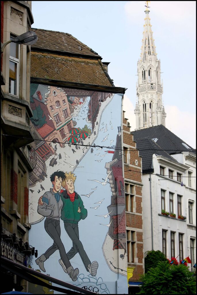 Frank Pé’s Broussaille was the subject of Brussels very first comics mural, in 1991. Image: Visit Brussels
