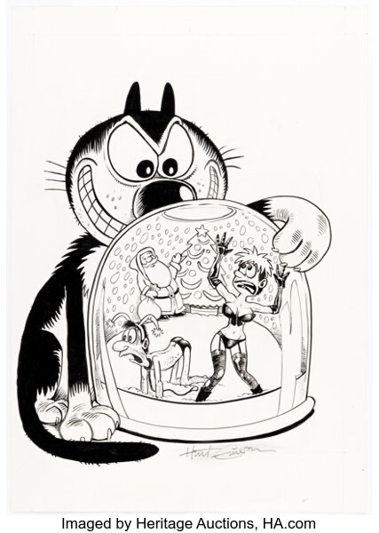 Firkin Christmas Card Illustration (circa 1990s) by Hunt Emerson