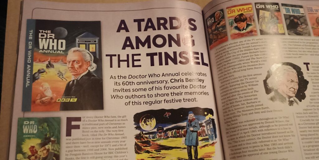 Thanks to Lew Stringer for the photo of its opening spread of the Doctor Who Annual feature by Chris Bentley in Doctor Who Magazine 624