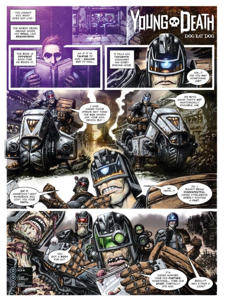 2000AD Prog 2463 - YOUNG DEATH // DOG EAT DOG by Kek-W (Writer) Clint Langley (Artist) Annie Parkhouse (Letterer)