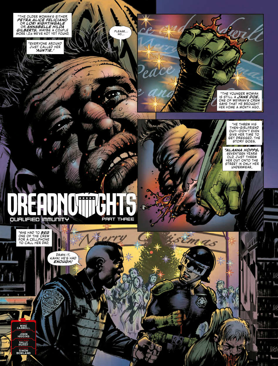 Judge Dredd Megazine 487 - DREADNOUGHTS // QUALIFIED IMMUNITY by Mike Carroll (Writer) John Higgins (Artist) Sally Hurst (Colourist) Simon Bowland (Letterer)