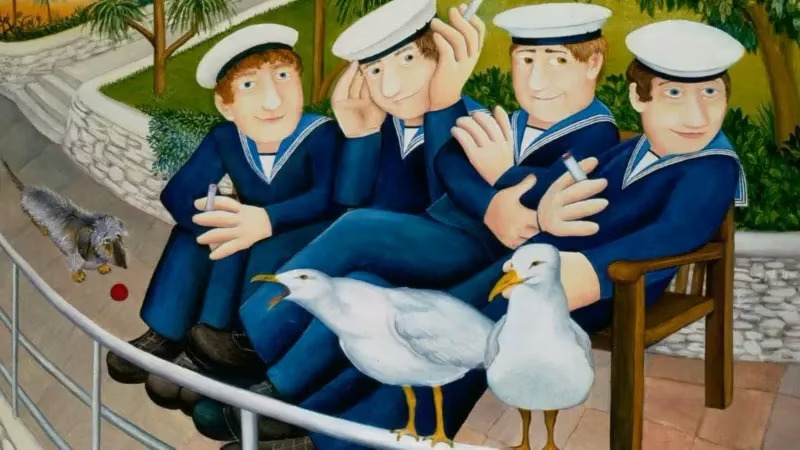 “Sailors and Seagulls” by Beryl Cook. Courtesy of ourberylcook.com © John Cook 2025