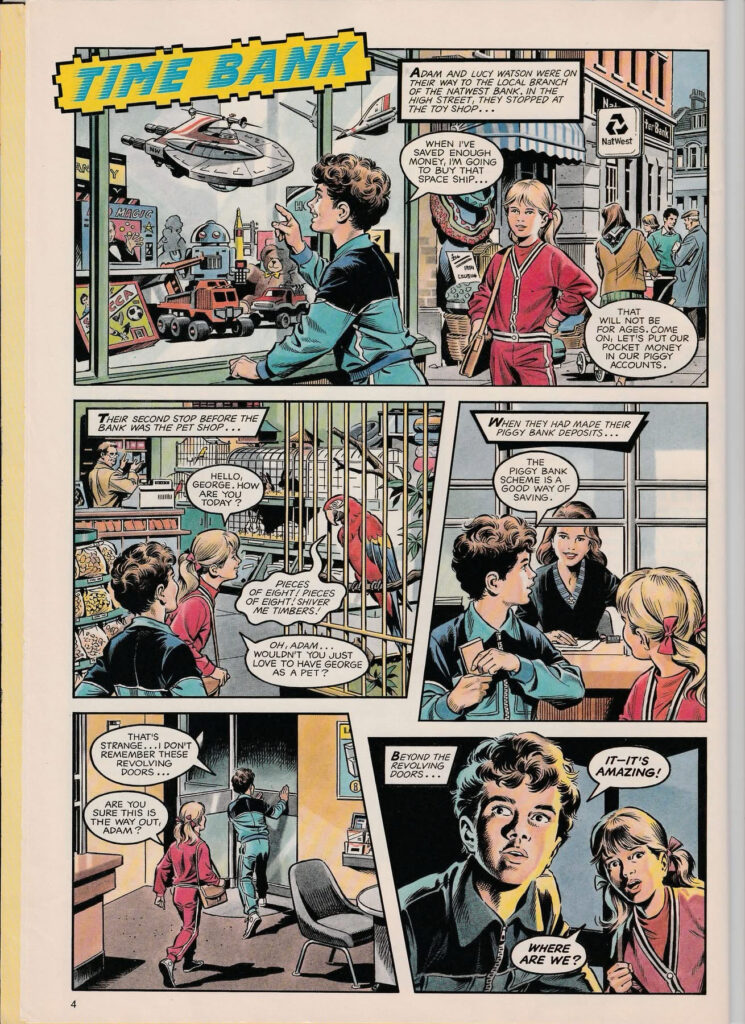 “Time Bank” Episode One - art by Mike Noble for NatWest Piggy Press