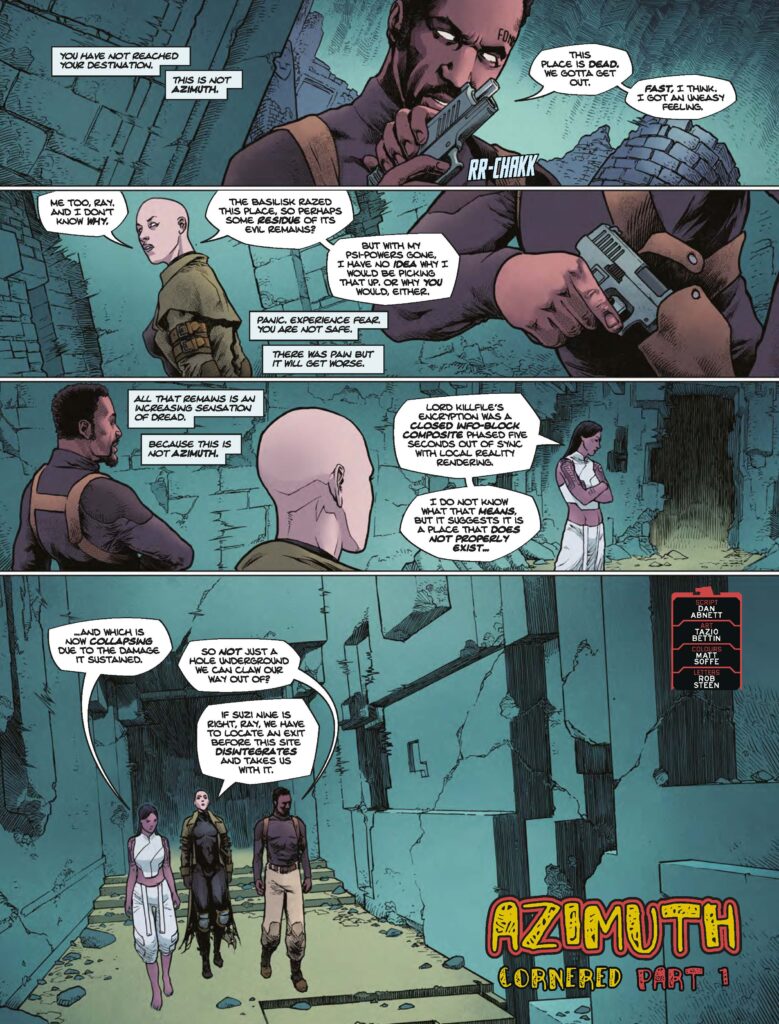 2000AD Prog 2464 - AZIMUTH // CORNERED
by Dan Abnett (Writer) Tazio Bettin (Artist) Matt Soffe (Colourist) Jim Campbell (Letterer)