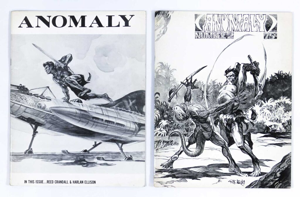 The first two issues of the American zine Anomaly published by Jan Strnad, the first featuring a wraparound cover by Robert Kline