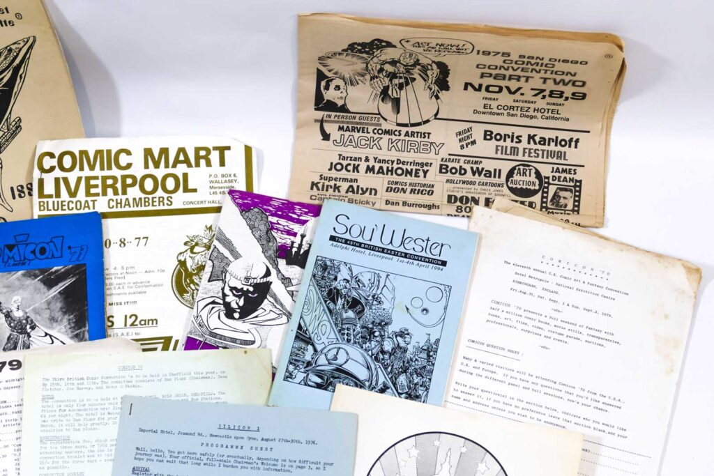 A mix of rare 1970s British and American Comic-Con Ephemera