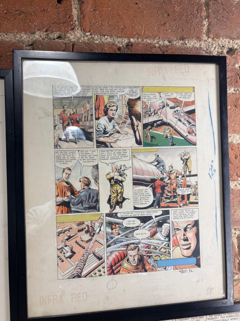 "Dan Dare - The Phantom Fleet" from Eagle Volume 9, No. 20, cover dated 16th May 1958. The story was written by Frank Hampson and Alan Stranks. Credited artists on the story are Frank Hampson, Keith Watson, Desmond Walduck, and Gerald Palmer, who worked on "Dan Dare" from "The Phantom Fleet", where he worked on 'backgrounds' from partway through the story