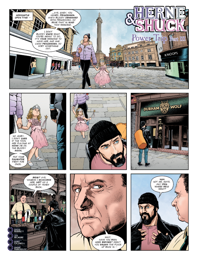 2000AD Prog 2465 - HERNE & SHUCK // POWER TRIP by David Barnett (Writer) Lee Milmore (Artist) Gary Caldwell (Colourist) Annie Parkhouse (Letterer)