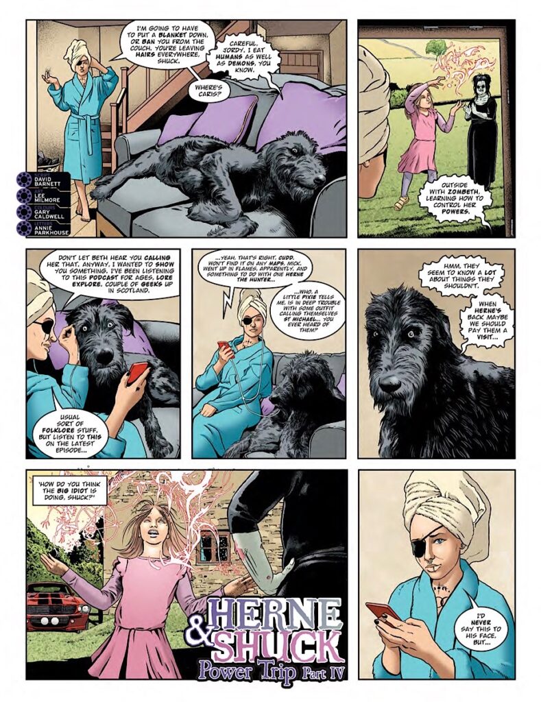 2000AD Prog 2466 - HERNE & SHUCK // POWER TRIP by David Barnett (Writer) Lee Milmore (Artist) Gary Caldwell (Colourist) Annie Parkhouse (Letterer)