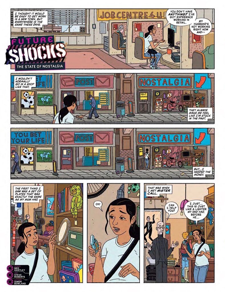 2000AD Prog 2466 - FUTURE SHOCKS // THE STATE OF NOSTALGIA by Ned Hartley (Writer) Steve Roberts (Artist) Simon Bowland (Letterer)