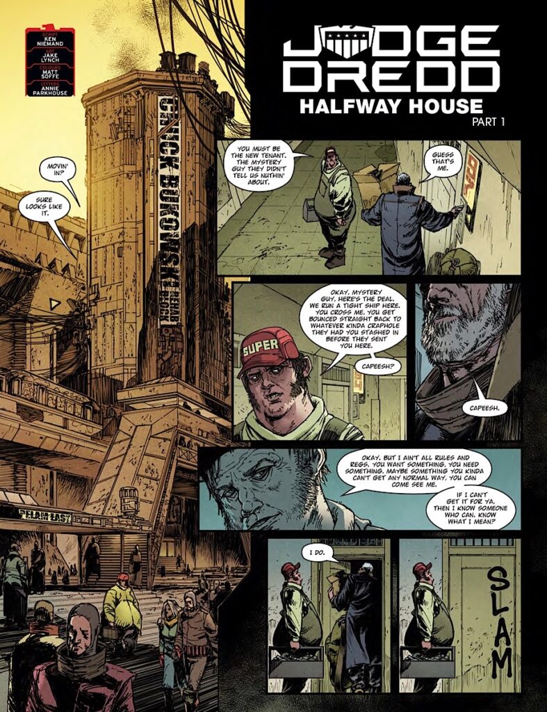 Judge Dredd Megazine 488 - JUDGE DREDD // HALFWAY HOUSE by Ken Niemand (Writer) Jake Lynch (Artist) Matt Soffe (Colourist) Annie Parkhouse (Letterer)