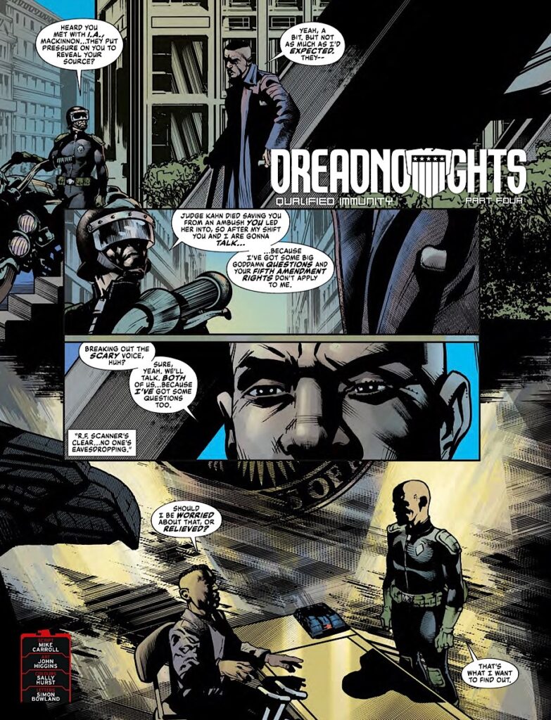 Judge Dredd Megazine 488 - DREADNOUGHTS // QUALIFIED IMMUNITY by Mike Carroll (Writer) John Higgins (Artist) Sally Hurst (Colourist) Simon Bowland (Letterer)