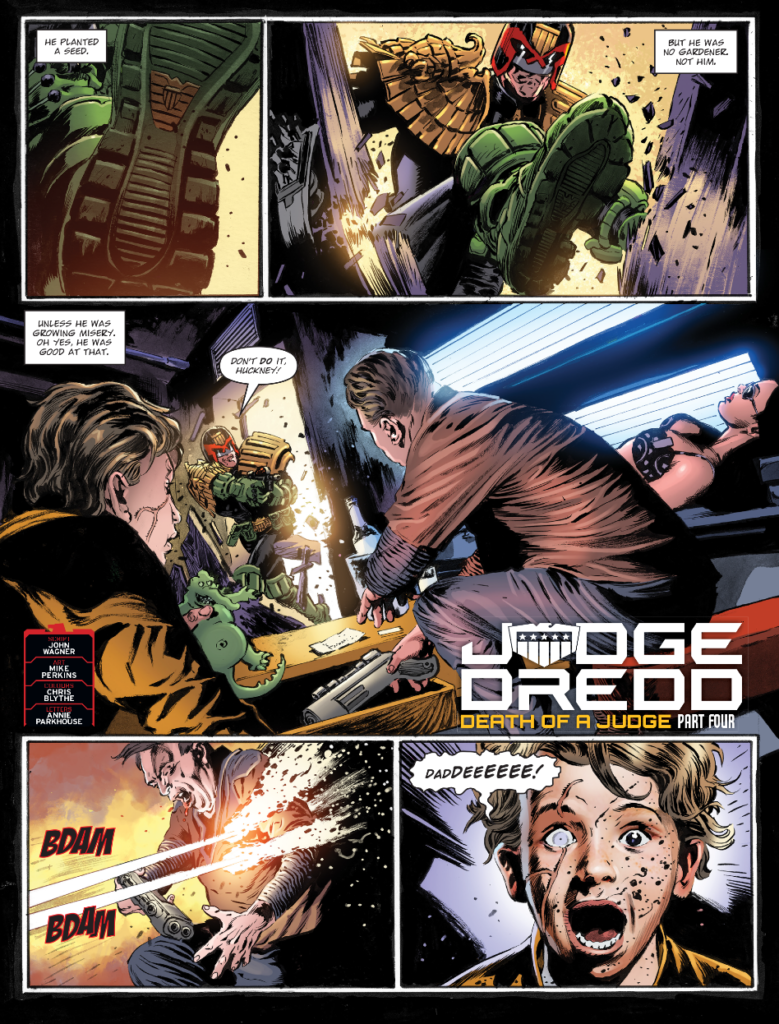 2000AD Prog 2467 - JUDGE DREDD // DEATH OF A JUDGE
By John Wagner (Writer) Mike Perkins (Artist) Chris Blythe (Colourist) Annie Parkhouse (Letterer)