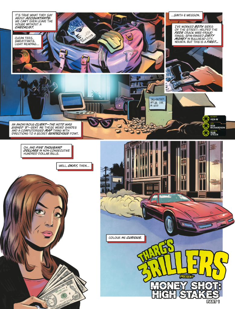 2000AD Prog 2467 - THARG'S 3RILLERS // MONEY SHOT: HIGH STAKES By Kek-W (Writer) Rob Richardson (Artist) Rob Steen (Letterer)