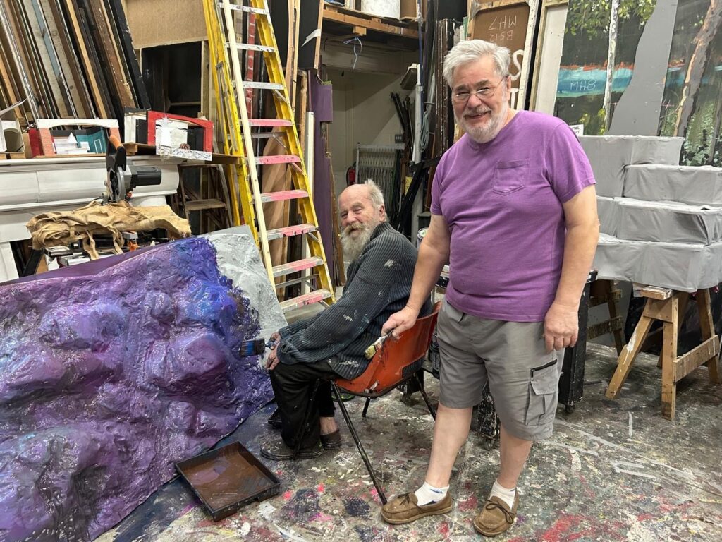 Bob Layzell and Len Shipton at work on the sets for Southwick Players production of “Sheila’s Island” in 2024 | Photo: Southwick Players