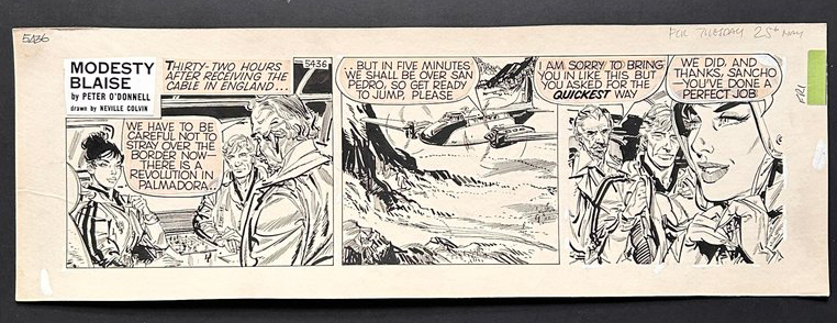 Original Modesty Blaise strip (No. 5436) drawn by Neville Colvin for the story 'A Few Flowers for The Colonel'