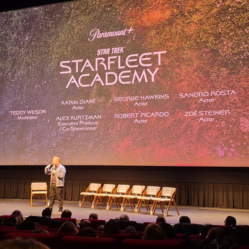 Moderator Teddy Wilson opens the evening’s Q&A with cast and crew