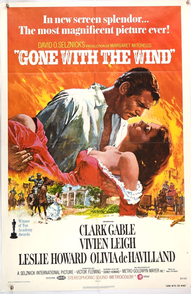 Gone With the Wind (1939) (RR 1974), US One Sheet Movie Poster, artwork by Howard Terpning, folded, 27 x 41 inches