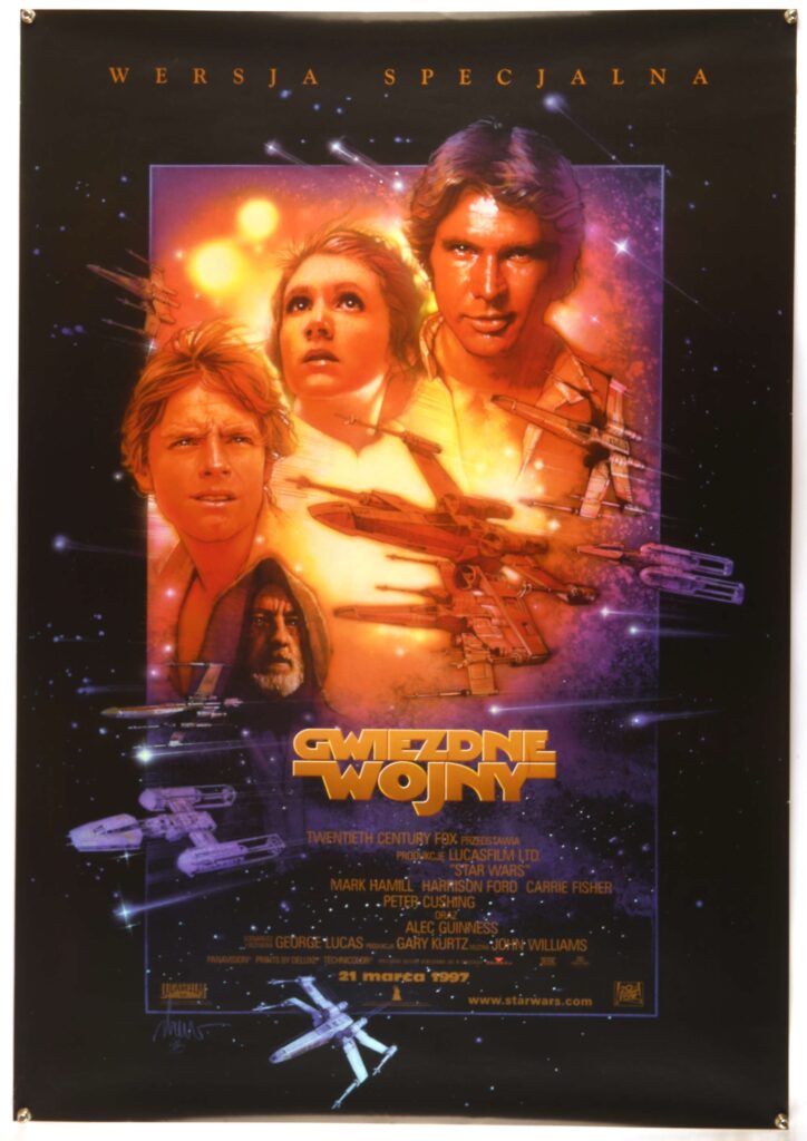 Star Wars (1977) Polish Cinema Poster, for the 1997 re-release with poster artwork by Drew Struzan, this a scarce Star Wars variant poster, unfolded, 26 7/8 x 36 ½ inches