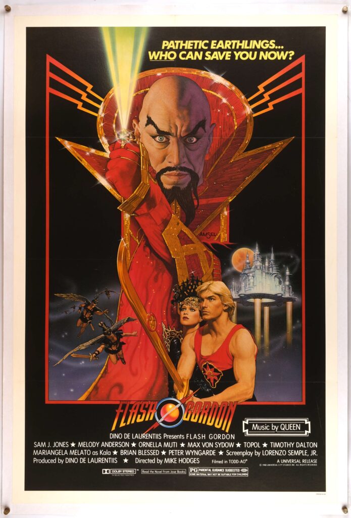 Flash Gordon (1980), Linen Backed US One Sheet Movie Poster, for this sci-fi fantasy, artwork by Richard Amsel, was folded now backed, 27 x 41 inches