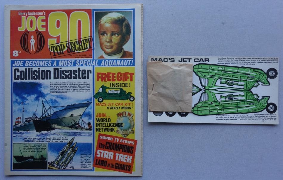Joe 90 No. 1, cover dated 18th January 1969 with its Free Gift – Mac's Jet Car Kit