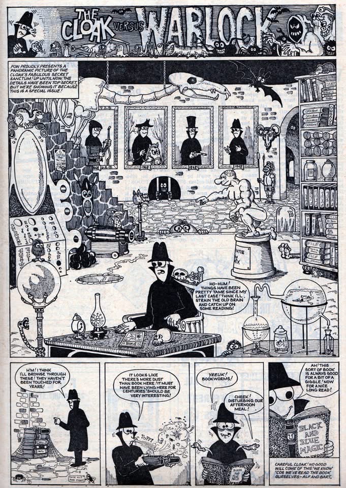 For those unfamiliar with The Cloak, courtesy of Lew Stringer, here's an episode from Pow! No.53, published in January 1968. Story and art by Mike Higgs. “One of the best British comic strips of the Sixties,” Lew says – and we agree!
