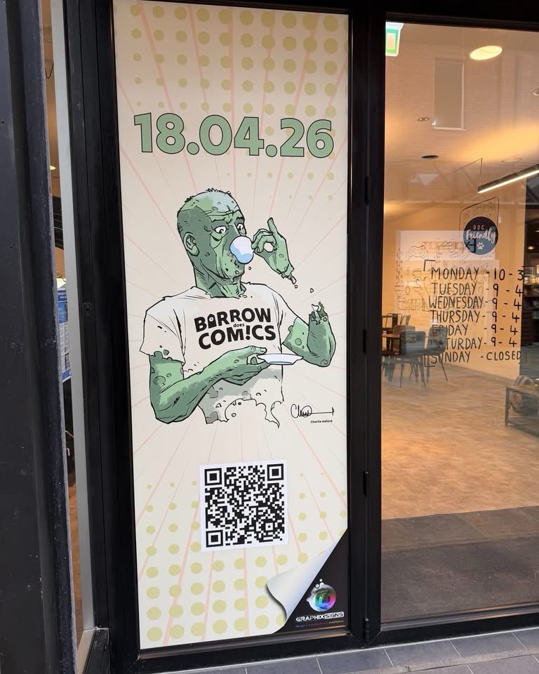 Barrow, host to the upcoming Barrow Does Comics event in April, is being stalked by zombies, designed by Charlie Adlard!