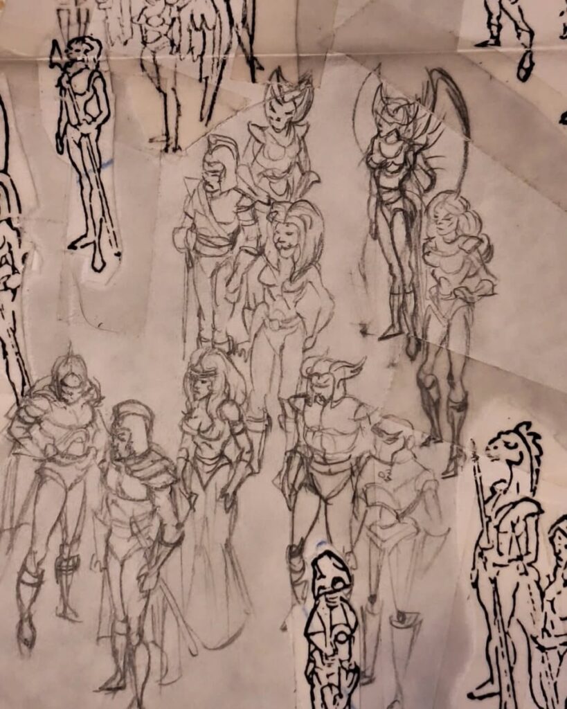 This preparatory pencil drawing for Flash Gordon: The Greatest Adventure of All really caught Neil’s attention: a scene from Ming's palace, showing the denizens of Mongo, all carefully sketched out. Extra figures have been photocopied and pasted into the scene. This drawing would have next been traced onto animation cels. “It's lovely seeing the skill of the artist drawing each figure so strikingly,” Neil Cole notes