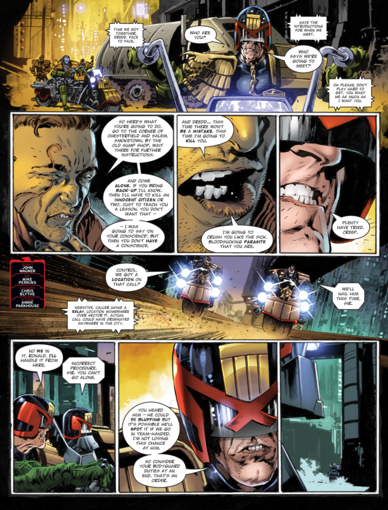 2000AD 2468 - JUDGE DREDD // DEATH OF A JUDGE, Part Five
Script: John Wagner / Art: Mike Perkins / Colours: Chris Blythe / Letters: Annie Parkhouse